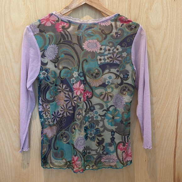 Vtg Y2K Fairycore Top Sequined Beaded Sheer Patchwork Blouse Size Small - Picture 5 of 5